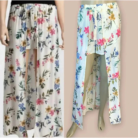 Joe Benbasset Dresses & Skirts - Joe B Tropical Romper Shorts Overlay Open Maxi Skirt Size L Tie Waist Pull On